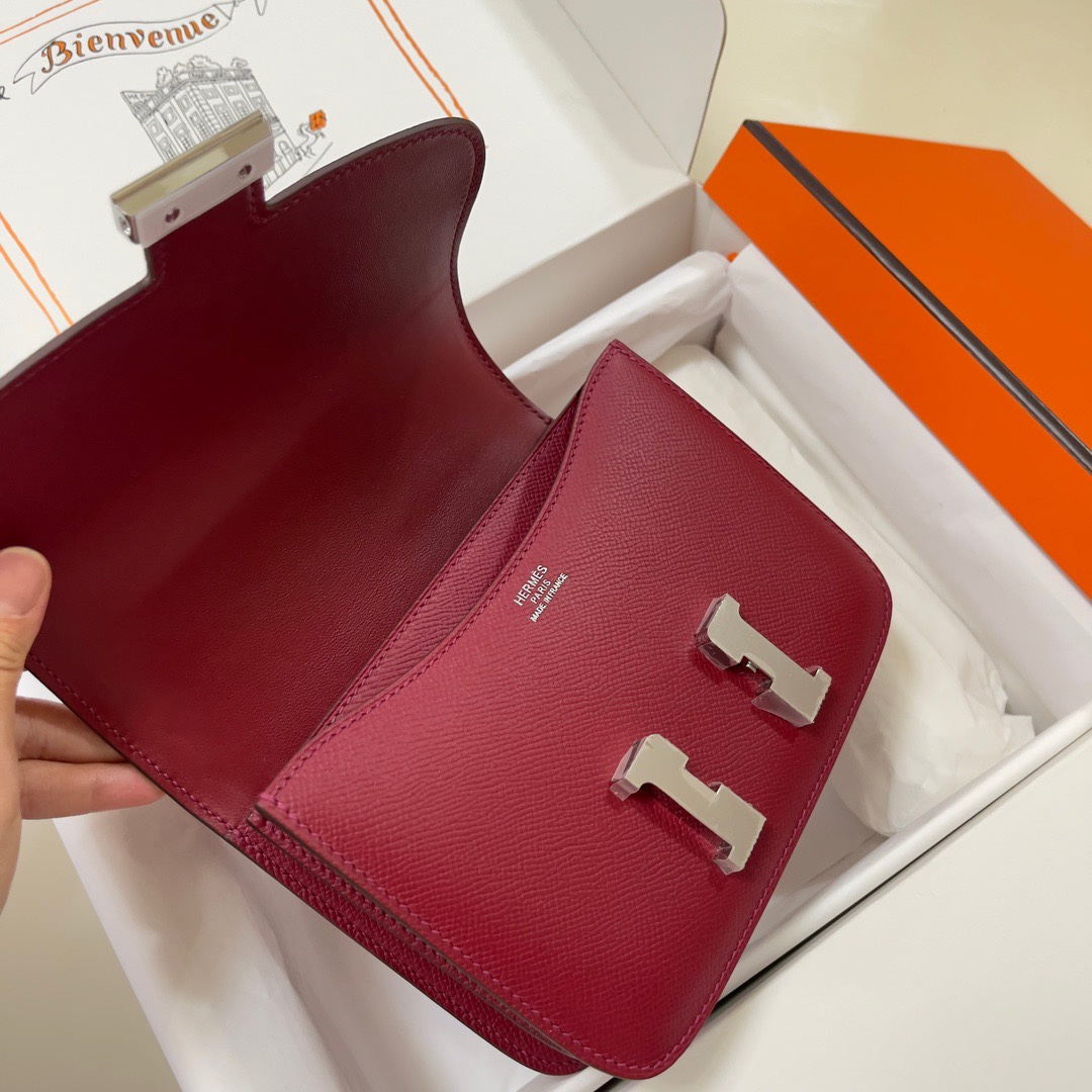 Hermes Constance 18 Mini Shoulder Bag In Burgundy Epsom Leather